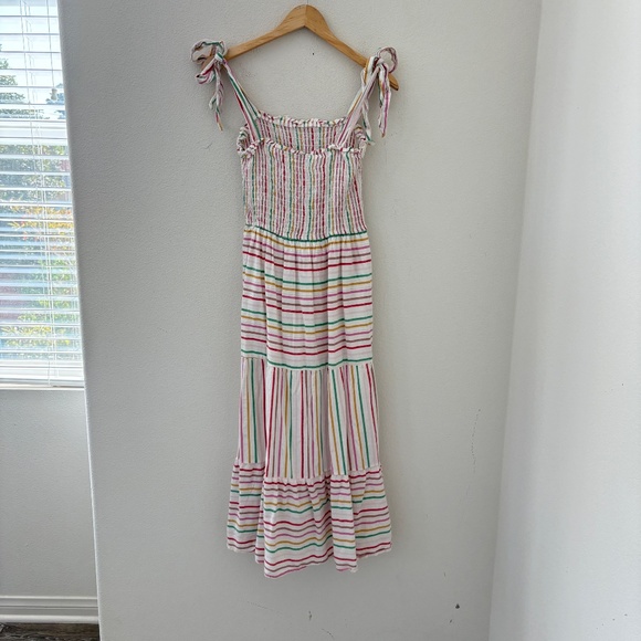 Polagram Multicolor Stripe Smocked Tie Strap Maxi Dress Size M - Picture 2 of 13